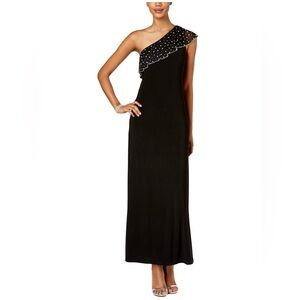 MSK Black One-Shoulder Dress with Embellished Trim